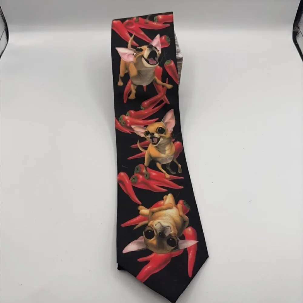 Vintage Ralph Marlin Mens Aye Chihuahua Pepper Daron Fayas Signed Necktie